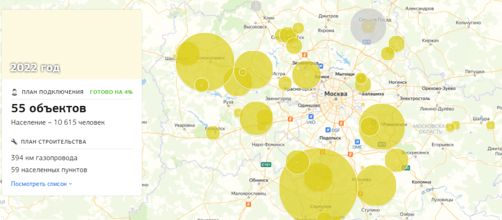Карта газификации новой москвы